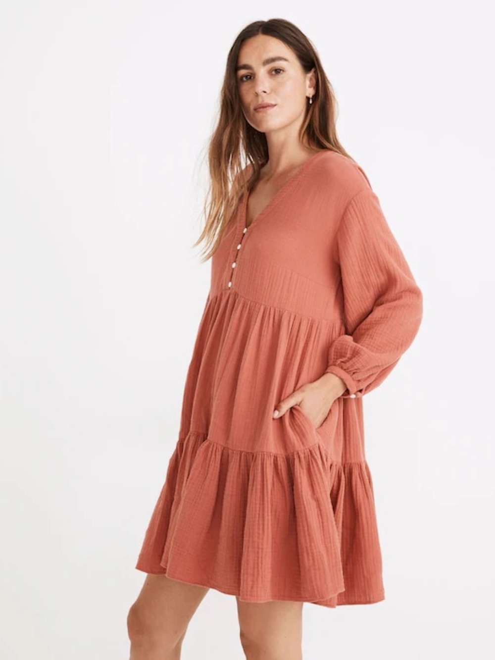 Madewell Lightspun Colette Mini Dress in Deep Rose size 6